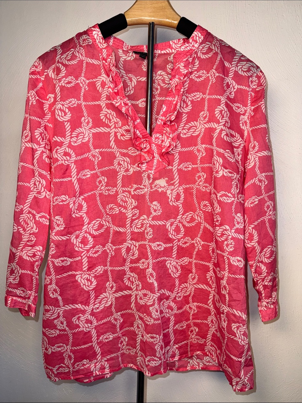 Talbots Pink Rope-Print V-Neck Tunic - Picture 2 of 6